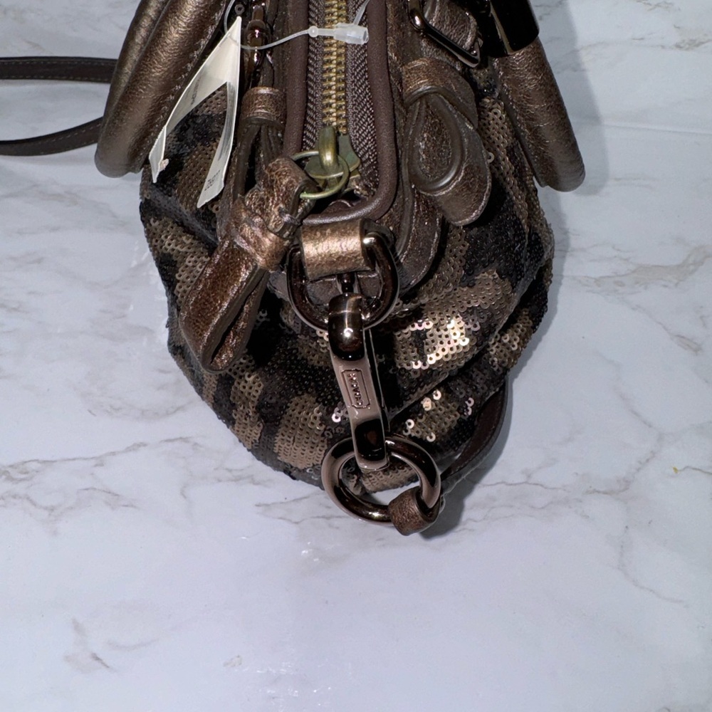 COACH OCELOT LEOPARD SEQUIN SOPHIA HANDBAG/ CROSSBODY BAG BRONZE #18638 NWT - Picture 10 of 12